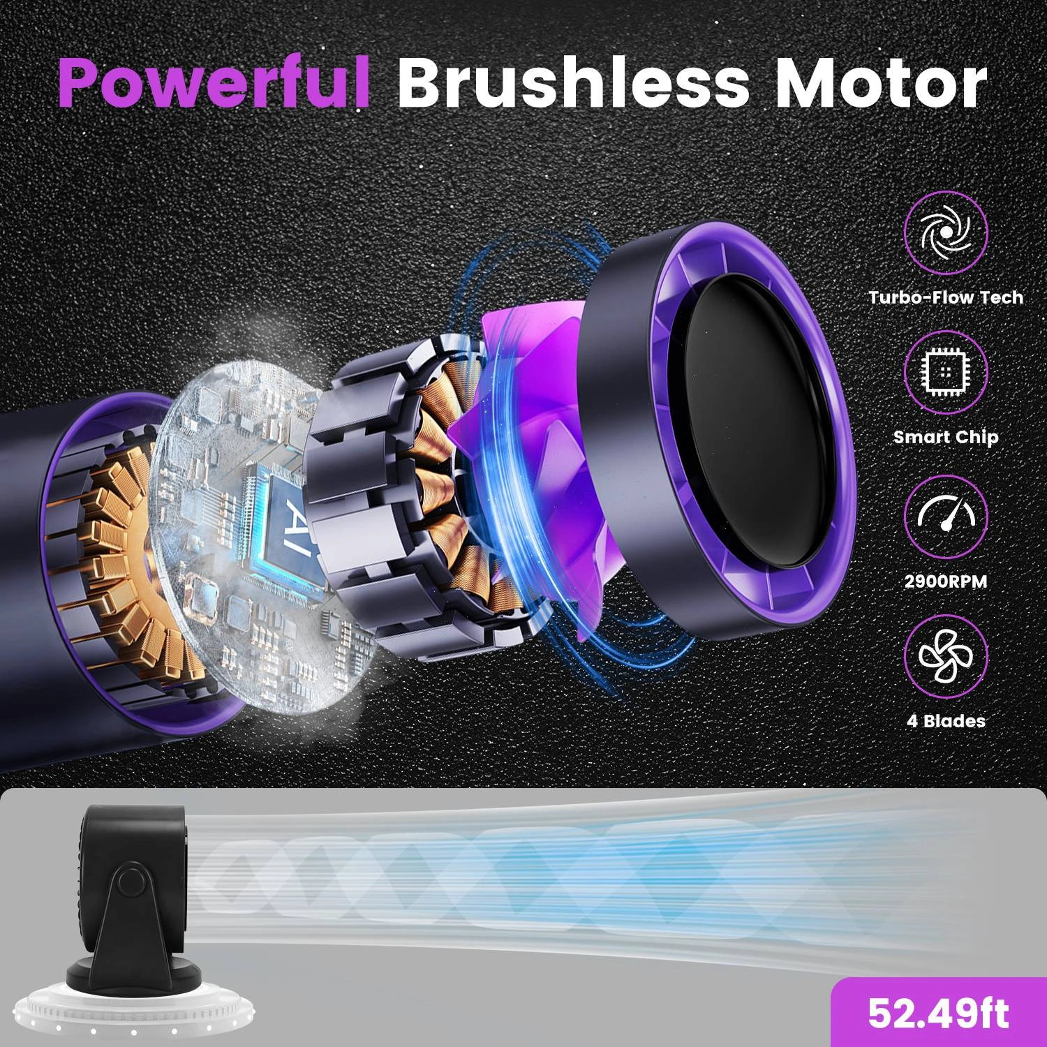 Rechargeable USB Desk Fan 4000mAh, 100 Speed Settings with LCD Display, 120° Adjustable Tilt, Portable Cooling Fan, Desktop & Wall Mount view 2