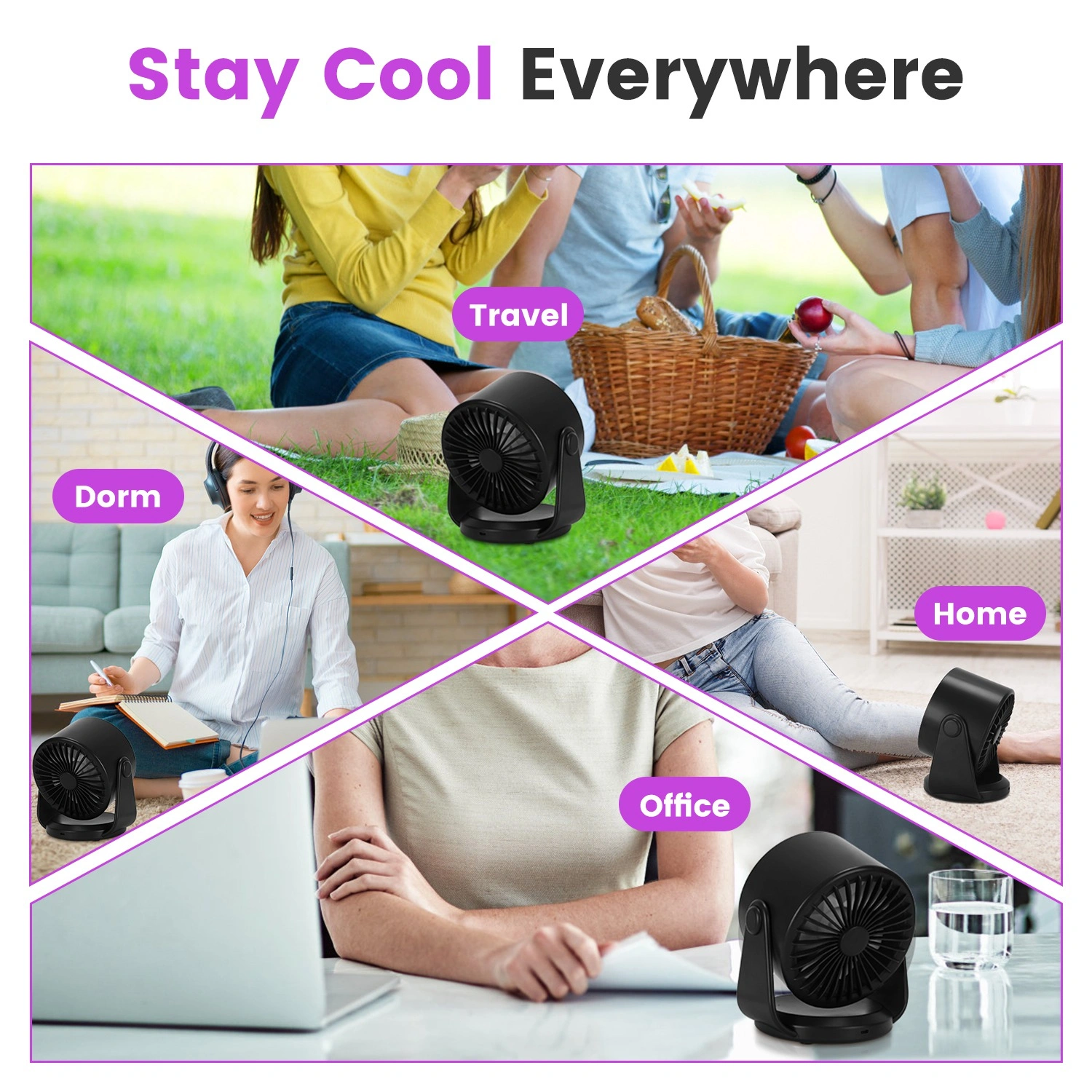 Rechargeable USB Desk Fan 4000mAh, 100 Speed Settings with LCD Display, 120° Adjustable Tilt, Portable Cooling Fan, Desktop & Wall Mount view 5