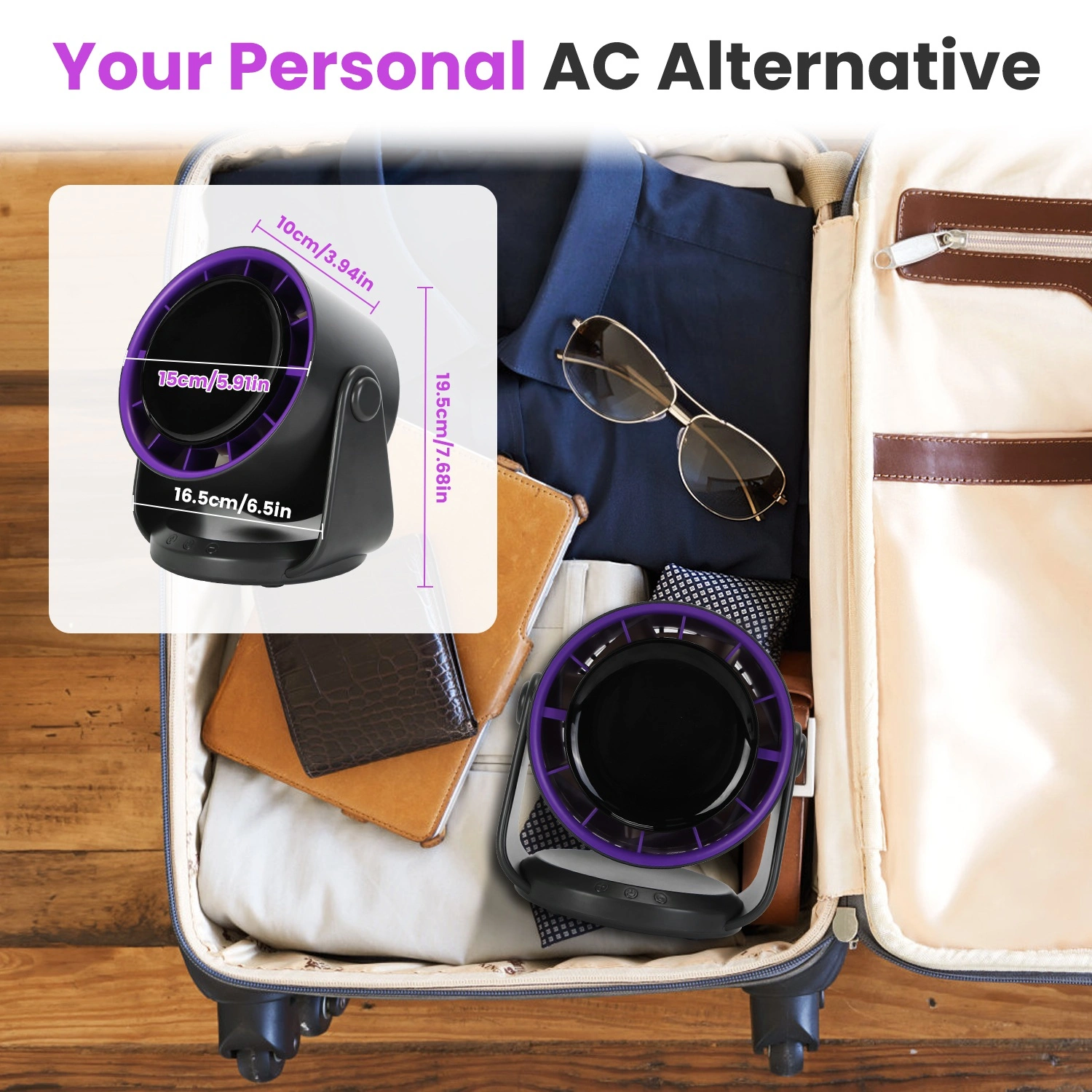 Rechargeable USB Desk Fan 4000mAh, 100 Speed Settings with LCD Display, 120° Adjustable Tilt, Portable Cooling Fan, Desktop & Wall Mount view 8