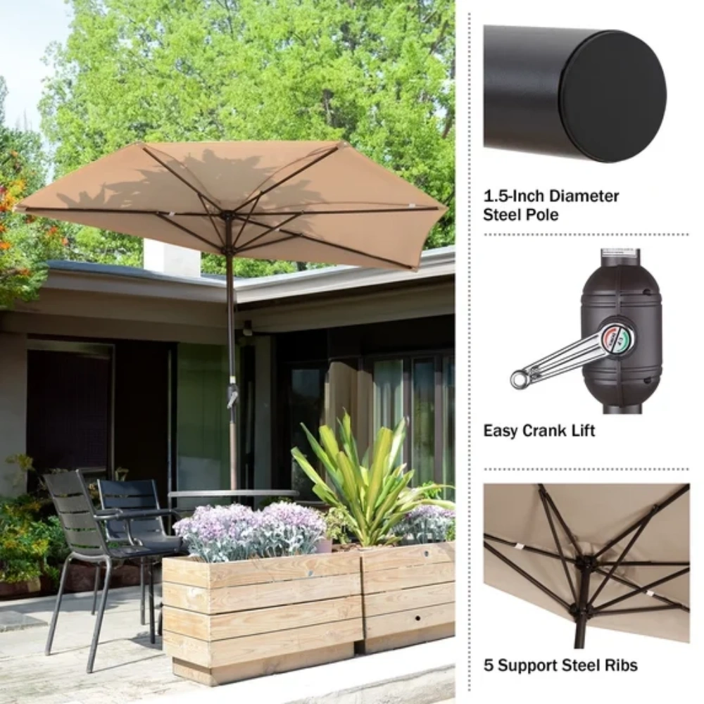 9FT Outdoor Half Patio Umbrella - Balcony Furniture, Beige view 6