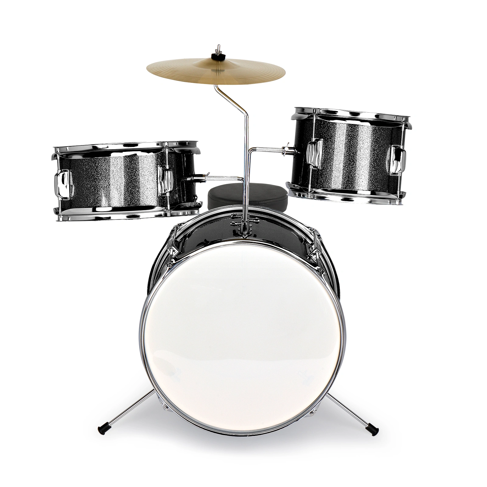 Kids Junior Drum Set 14x10 3 Piece Kit with Stool Pedal Sticks Wrench Black