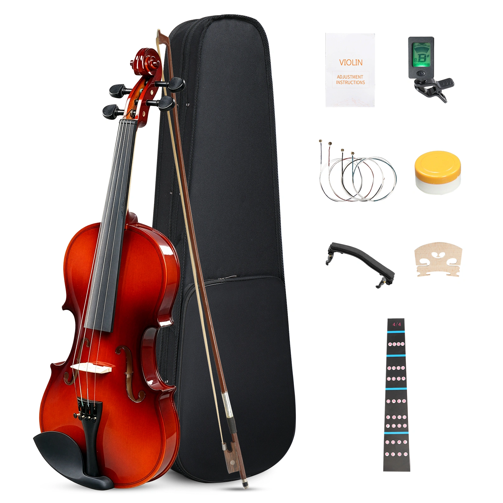 4/4 Full Size Violin for Beginners, Laminated Spruce Maple Wood, Red Varnish Finish, Complete Violin Set with Hard Case, Bow & Rosin