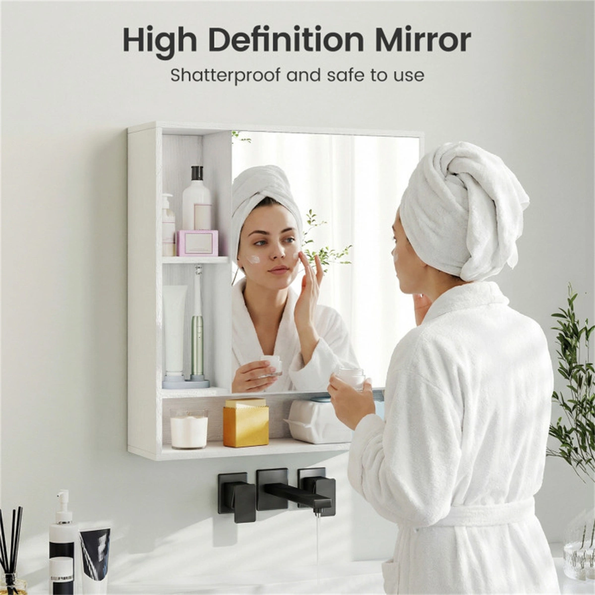 2 in 1 Mirrored Bathroom Wall Cabinet, Space-Saving Medicine Cabinet with Hidden Storage & Shelves - White view 8