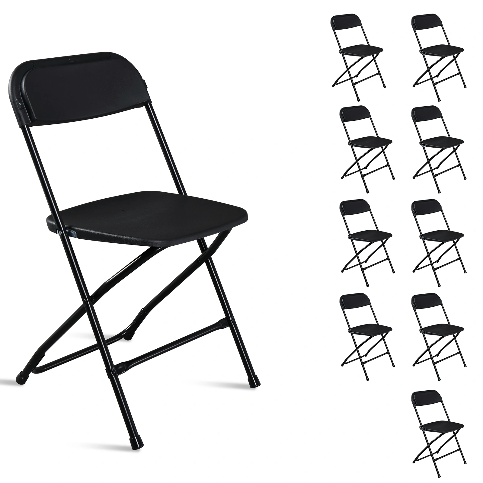 10 Pack Classic Garden Folding Chairs, Injection Molded Plastic Outdoor Patio Seat, Black