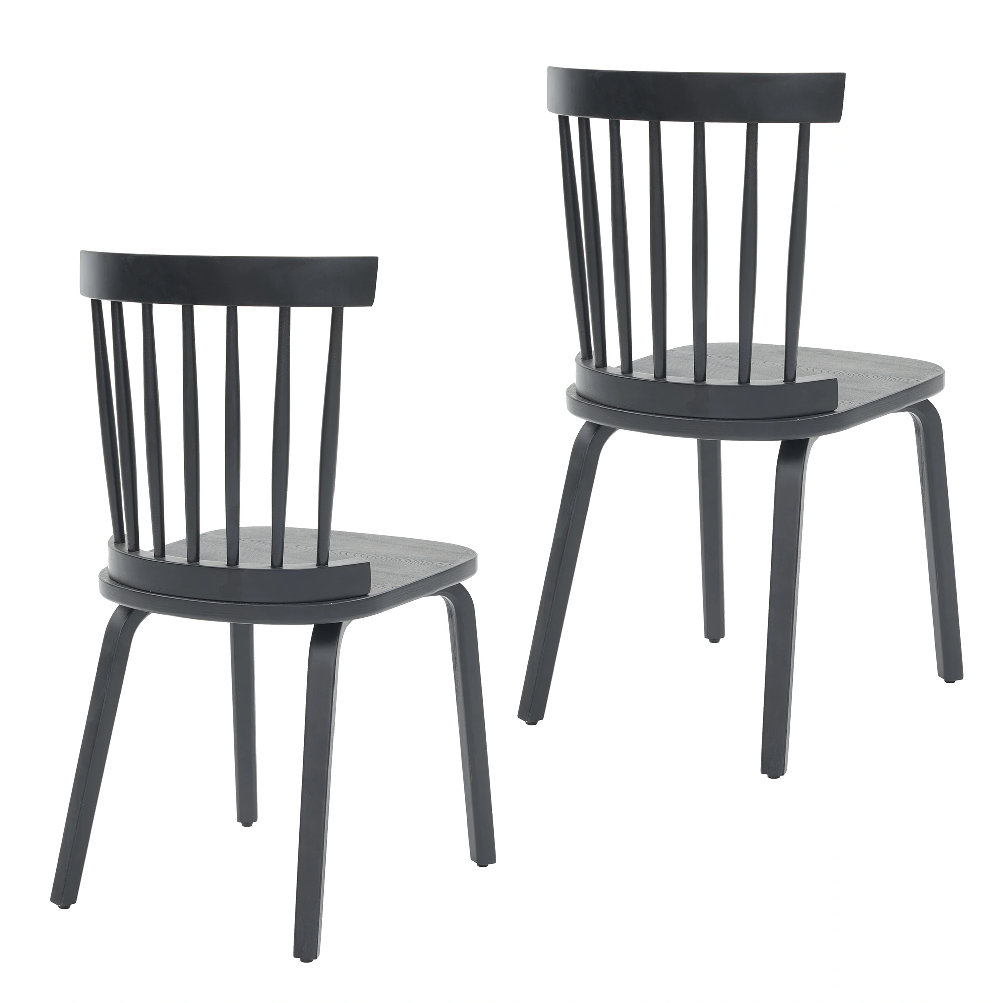 Set of 2 Black Windsor Dining Chairs, Wooden Farmhouse Spindle Back Wide Seat, Mid-Century Modern French Country Style view 11