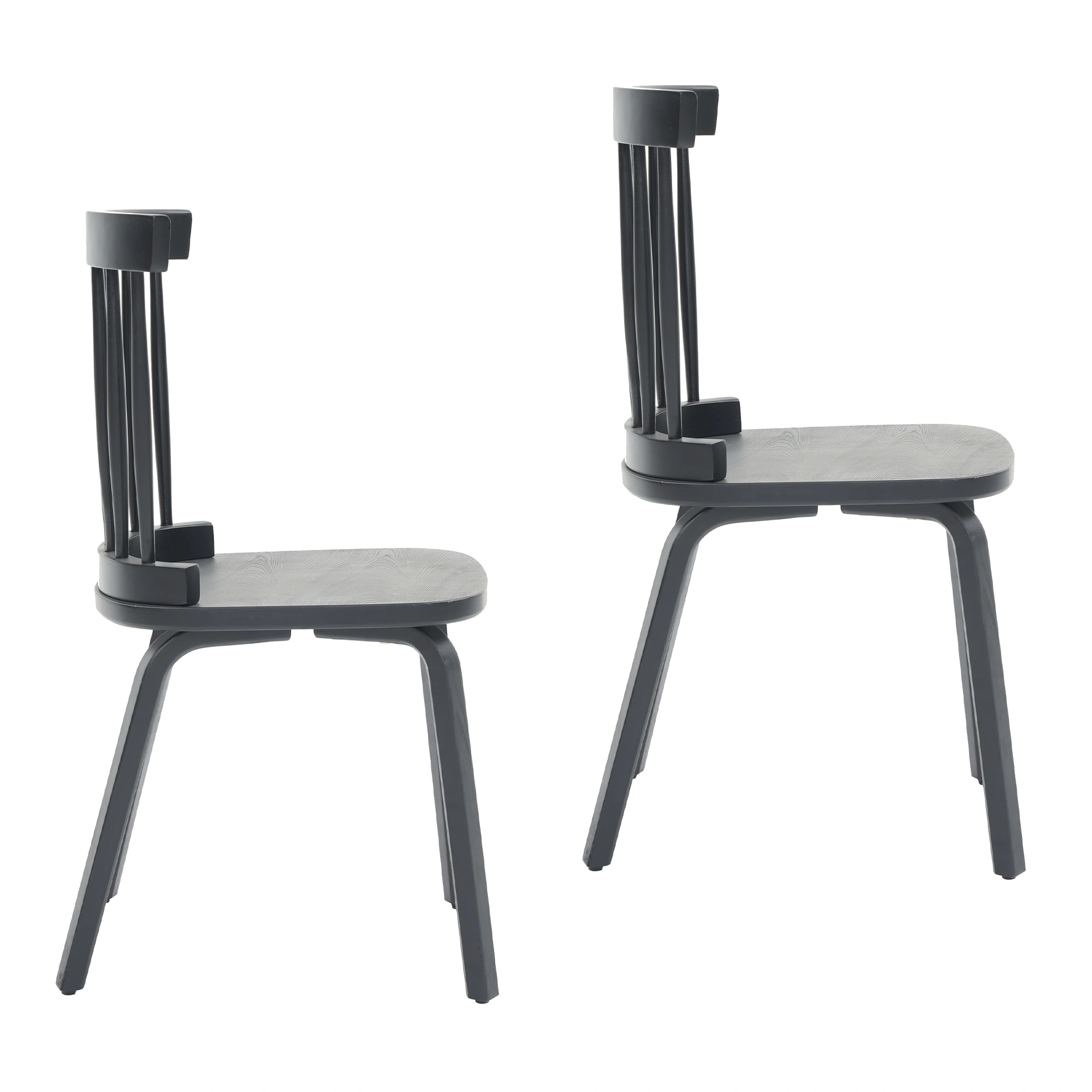Set of 2 Black Windsor Dining Chairs, Wooden Farmhouse Spindle Back Wide Seat, Mid-Century Modern French Country Style view 4