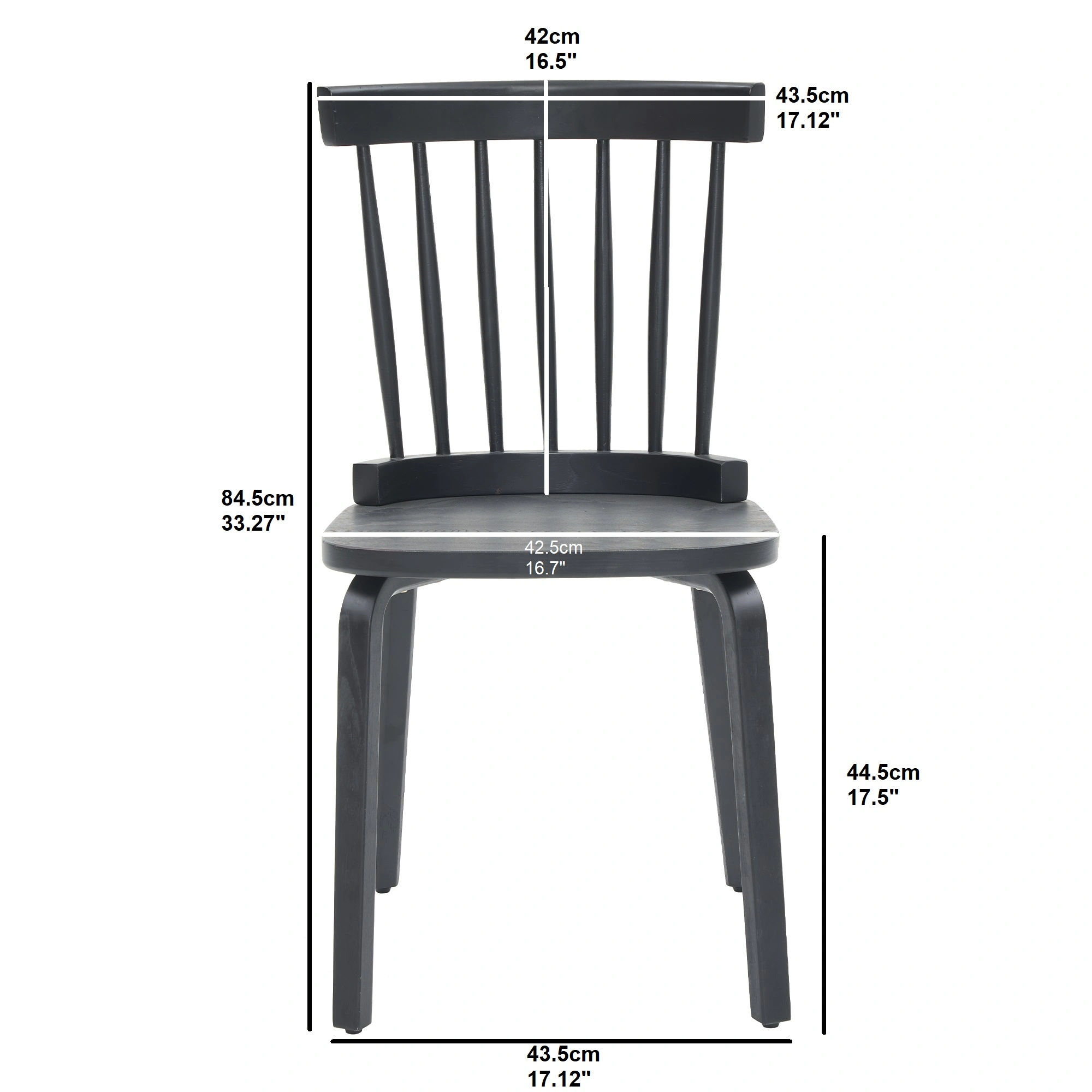 Set of 2 Black Windsor Dining Chairs, Wooden Farmhouse Spindle Back Wide Seat, Mid-Century Modern French Country Style view 5