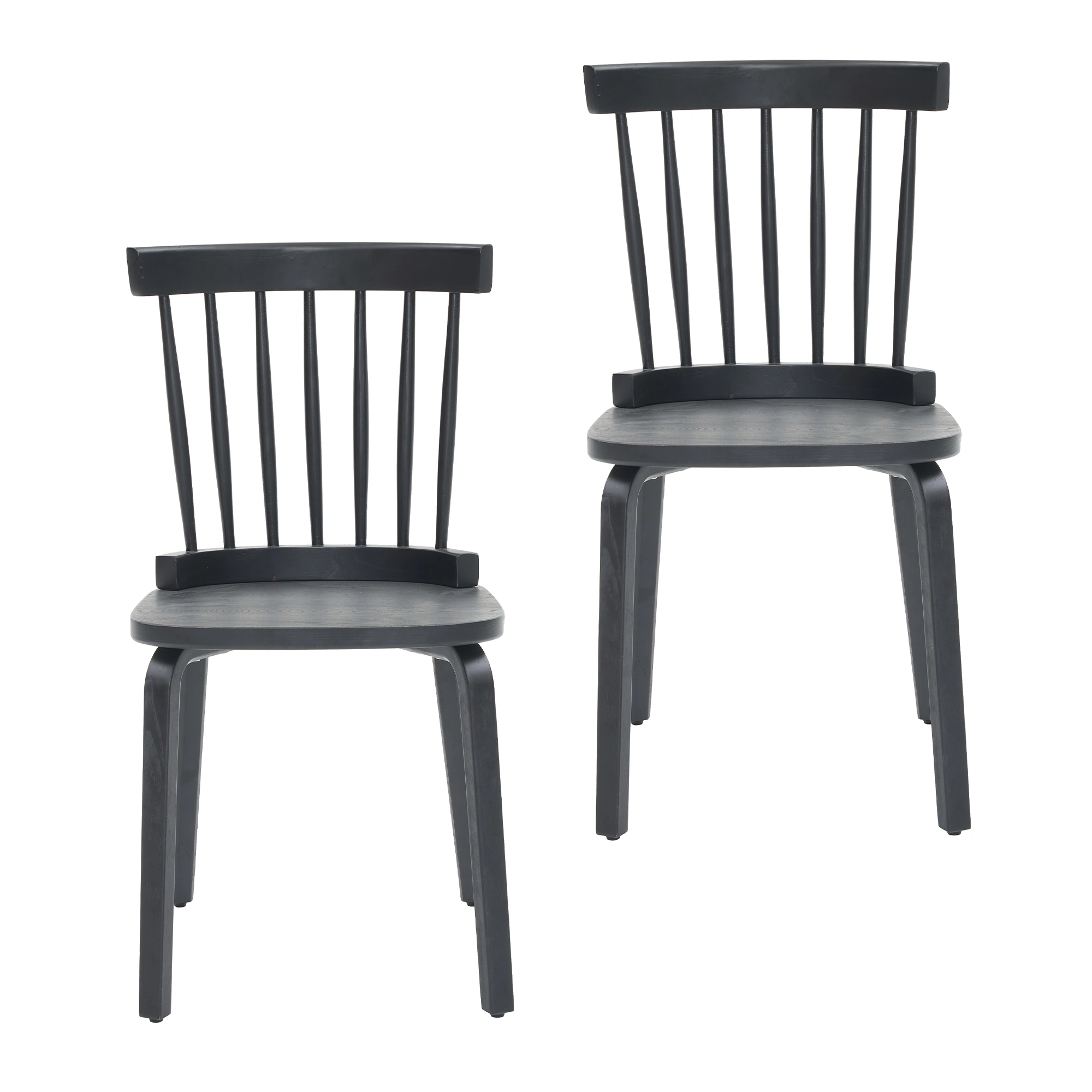 Set of 2 Black Windsor Dining Chairs, Wooden Farmhouse Spindle Back Wide Seat, Mid-Century Modern French Country Style view 8