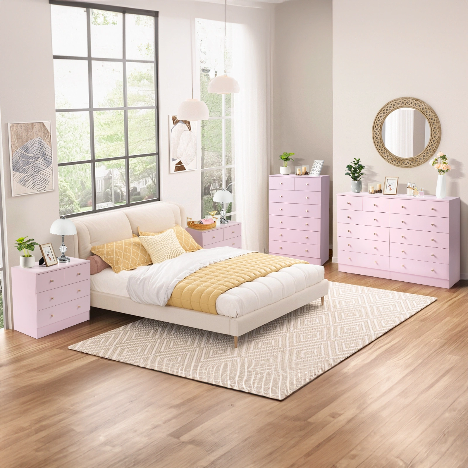 Modern 7-Drawer Dresser, Pink Simple Bedroom Chest of Drawers with Smooth Glide view 13