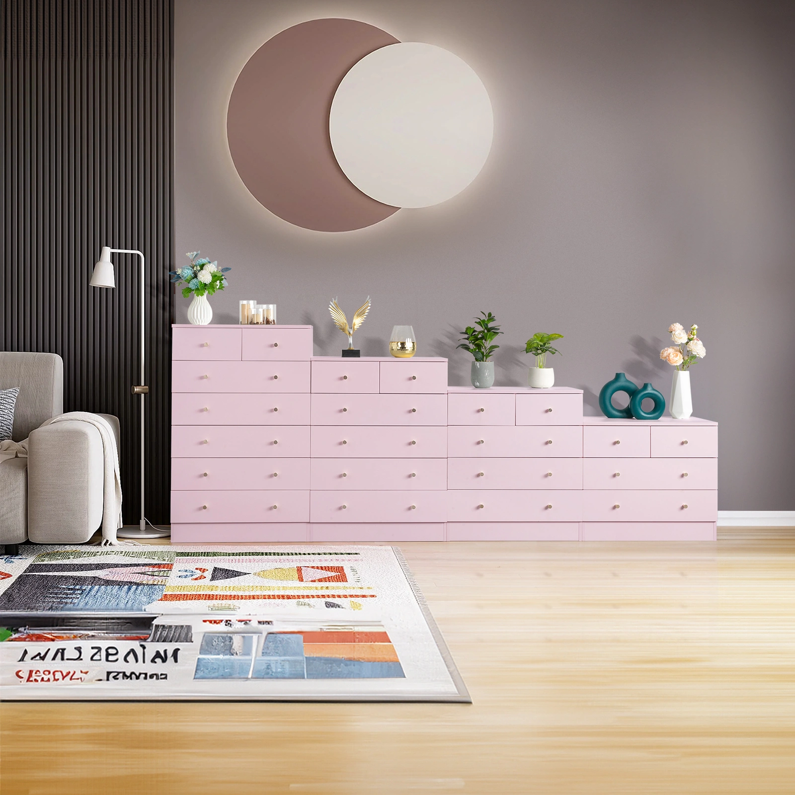 Modern 7-Drawer Dresser, Pink Simple Bedroom Chest of Drawers with Smooth Glide view 14