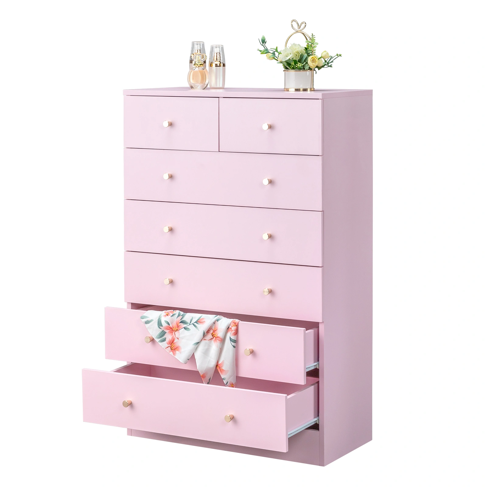 Modern 7-Drawer Dresser, Pink Simple Bedroom Chest of Drawers with Smooth Glide view 5