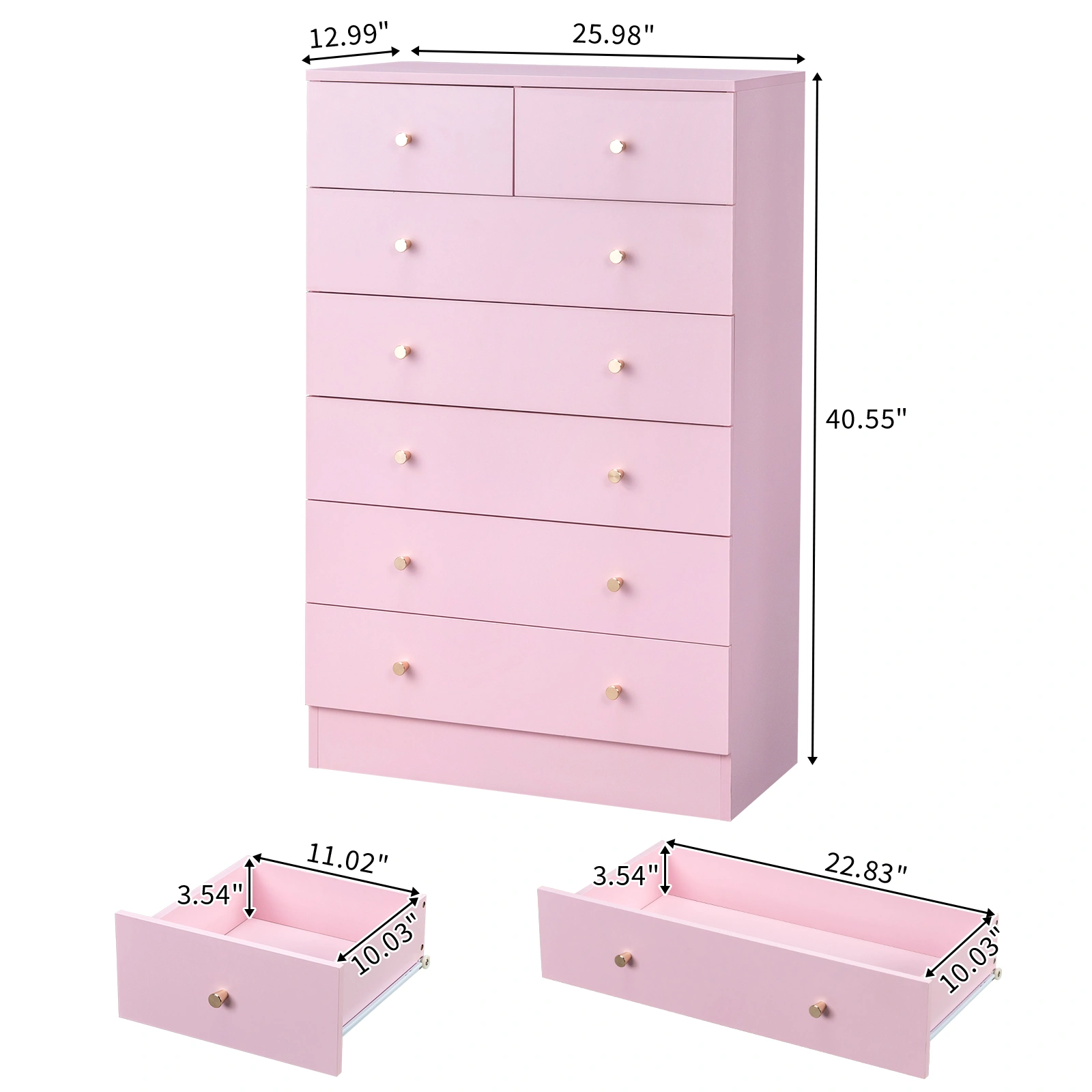 Modern 7-Drawer Dresser, Pink Simple Bedroom Chest of Drawers with Smooth Glide view 6