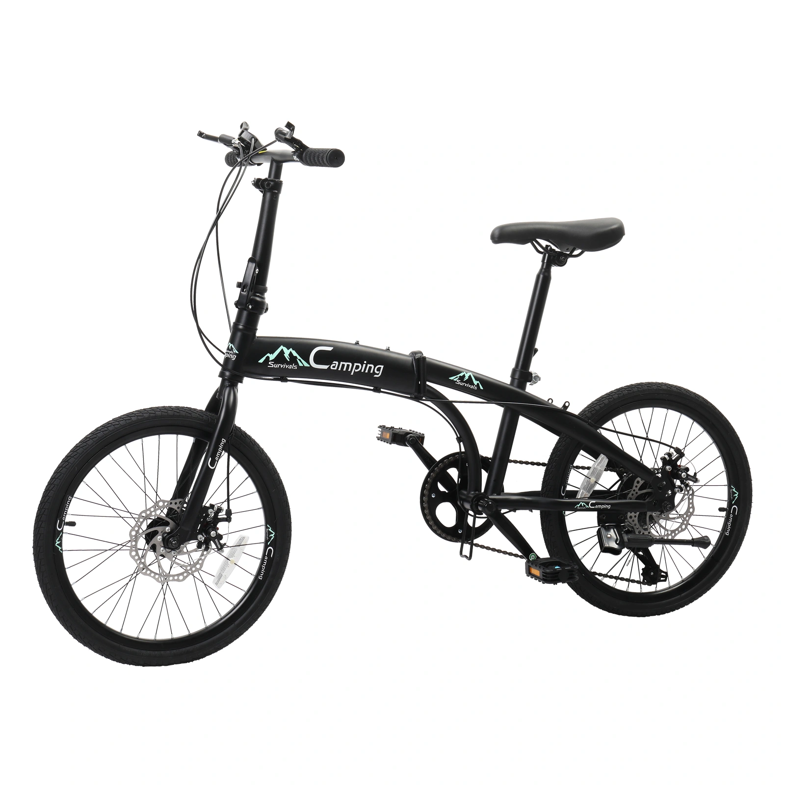20in High Carbon Steel Foldable Commuter Bicycle, 150kg Weight Capacity, Adult Bike Black