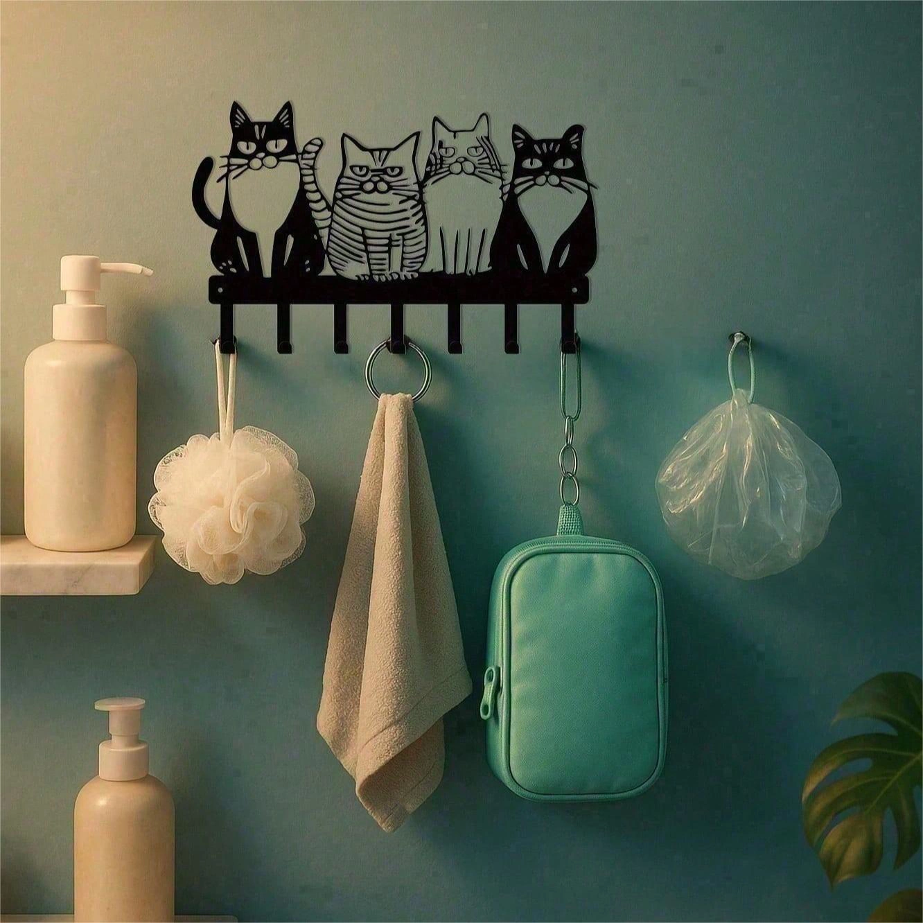 CIFbuy Vintage Cat Metal Wall Hooks Entryway Towel Key Holder Cute Farmhouse Home Decor Gift (TikTok, temu pick-up service) view 5