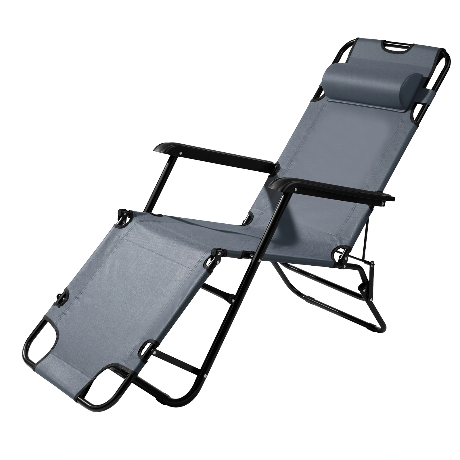 Portable Folding Reclining Chair, Extendable Dual Purpose Lounge Chair, Grey, Lightweight, Compact Foldable Design for Indoor Outdoor Use