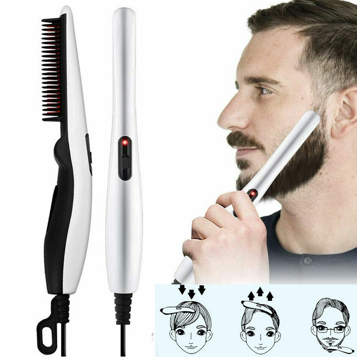 Fast Heated Electric Straight Hair Comb, Beard Straightener Brush Styler for Men Women, Portable Travel Hair Tool view 11