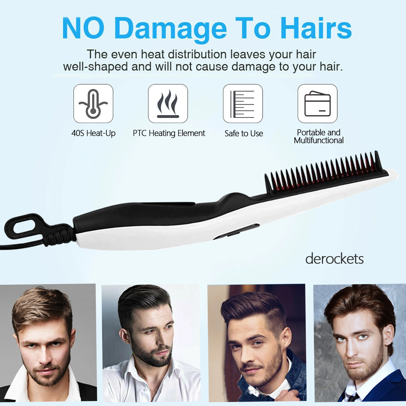 Fast Heated Electric Straight Hair Comb, Beard Straightener Brush Styler for Men Women, Portable Travel Hair Tool view 6