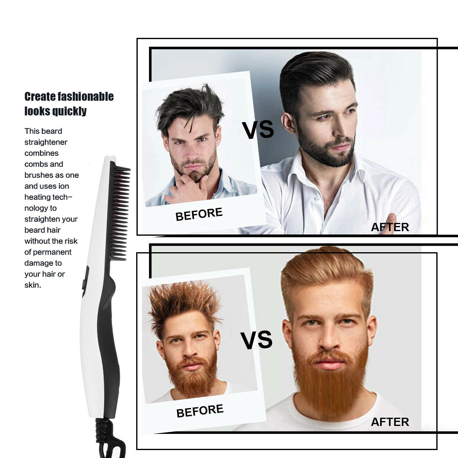 Fast Heated Electric Straight Hair Comb, Beard Straightener Brush Styler for Men Women, Portable Travel Hair Tool view 7