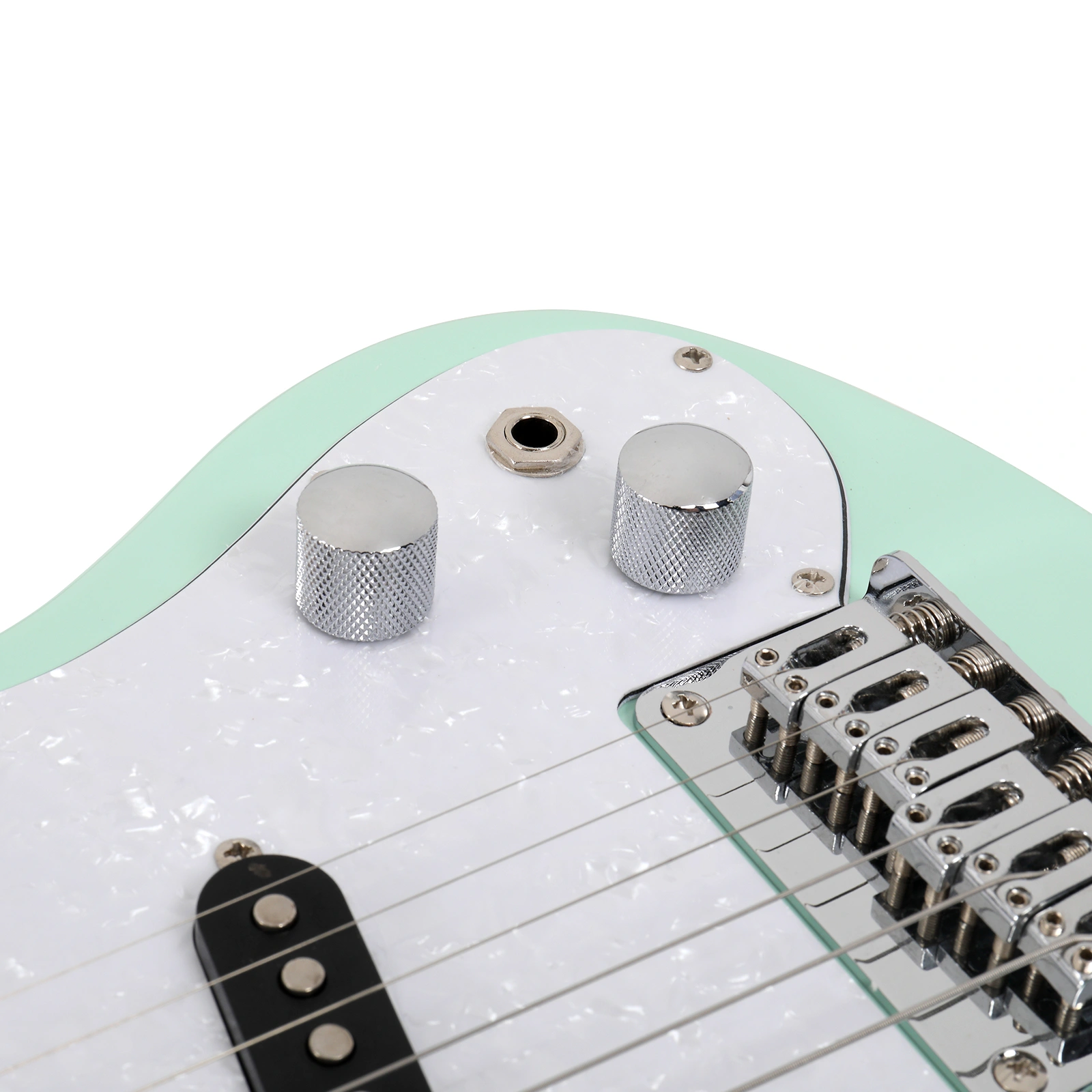 30in Maple Fingerboard Mini Electric Guitar Kit with 5W Amplifier Bag String Shoulder Strap Plectrum Cord Wrench Tool Light Green view 12