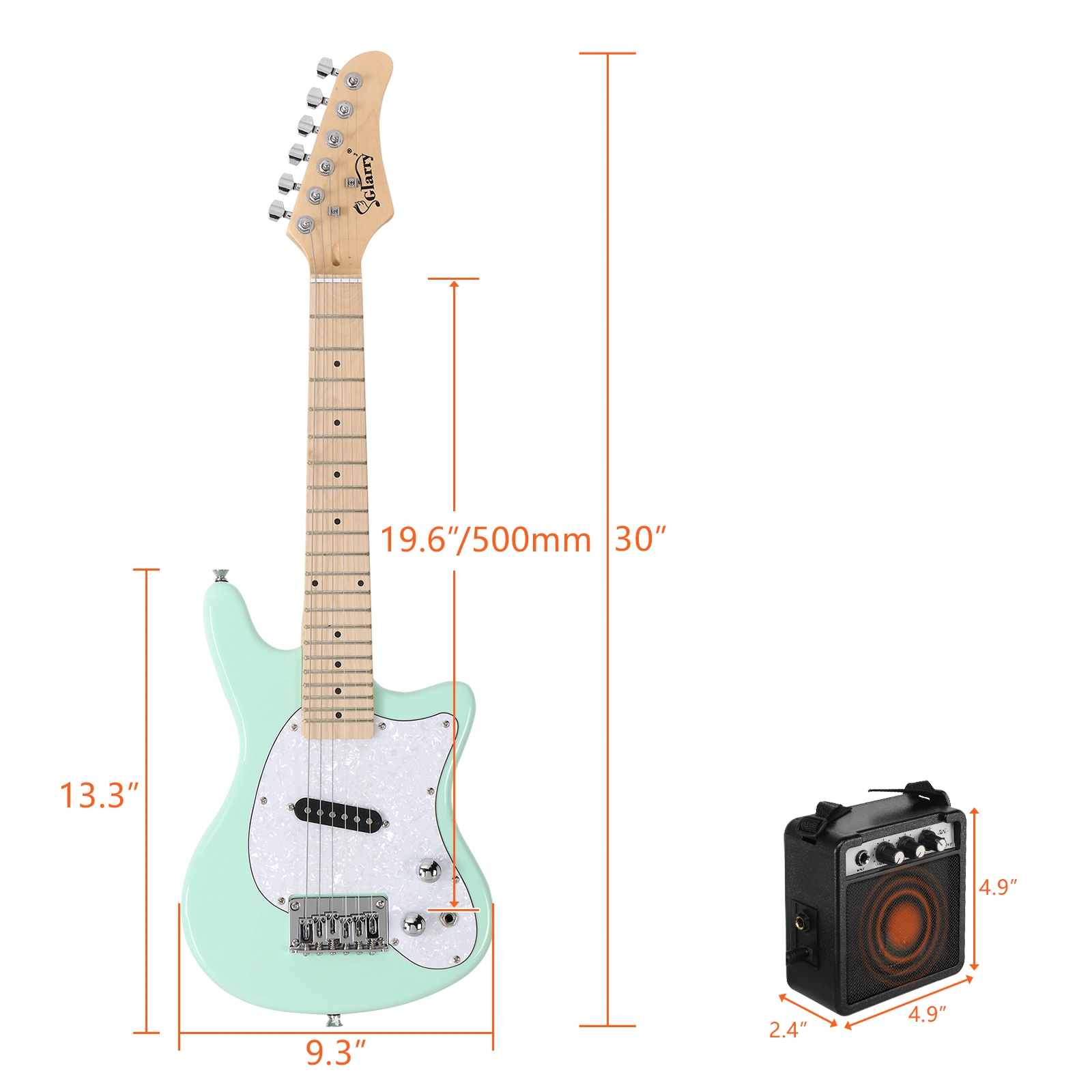 30in Maple Fingerboard Mini Electric Guitar Kit with 5W Amplifier Bag String Shoulder Strap Plectrum Cord Wrench Tool Light Green view 16