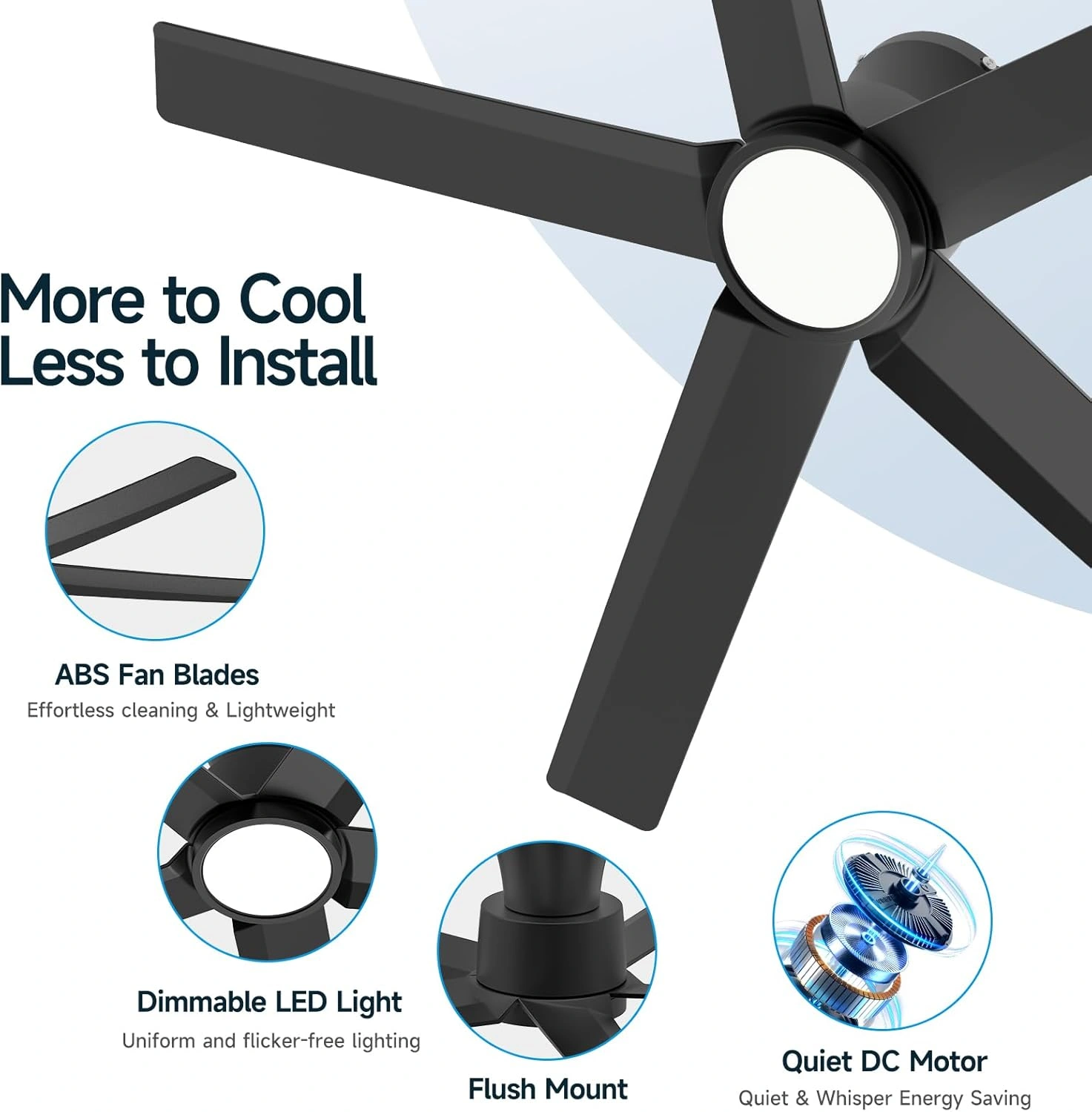 44 Inch Ceiling Fan with Lights, Large Air Volume, Reversible Quiet DC Motor, Remote Control, 5D-W5, 5X-W5 view 2