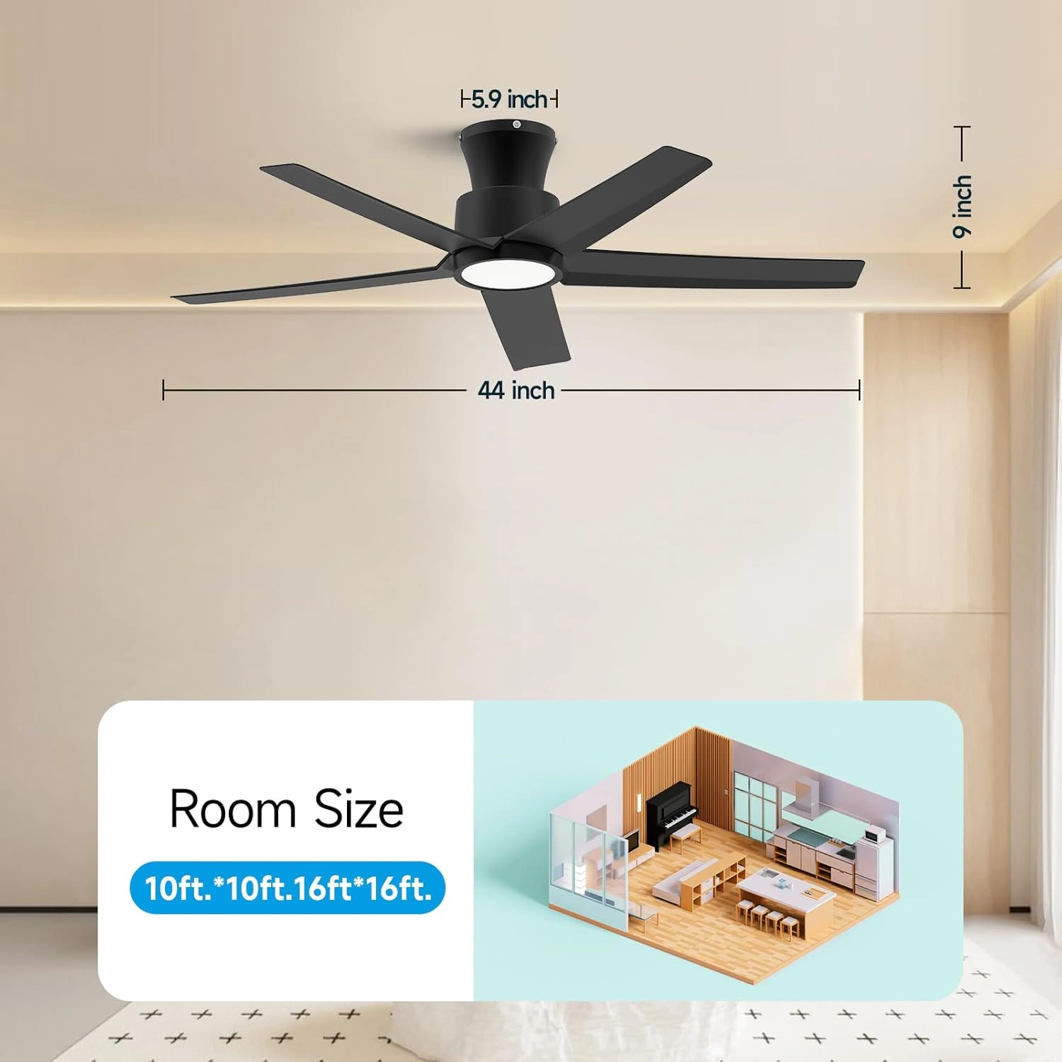 44 Inch Ceiling Fan with Lights, Large Air Volume, Reversible Quiet DC Motor, Remote Control, 5D-W5, 5X-W5 view 3
