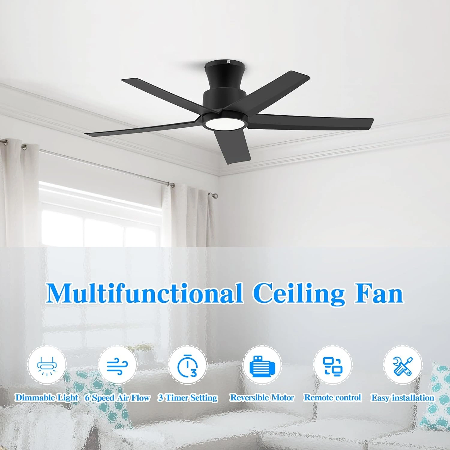 44 Inch Ceiling Fan with Lights, Large Air Volume, Reversible Quiet DC Motor, Remote Control, 5D-W5, 5X-W5 view 4
