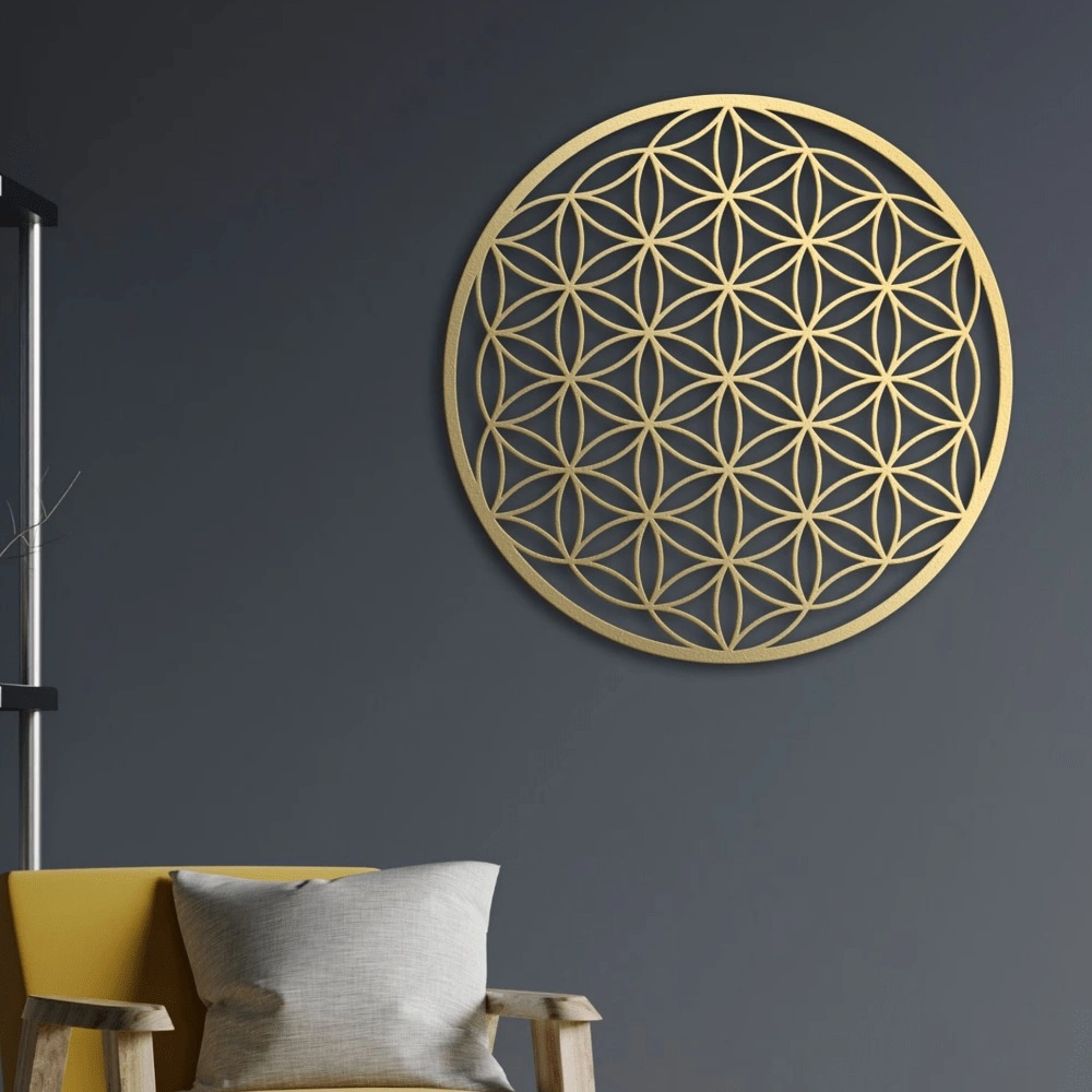 Flower of Life Metal Wall Art Decor, One-Piece Floral Lotus Mandala Bedroom Living Room Couch Above Ornament