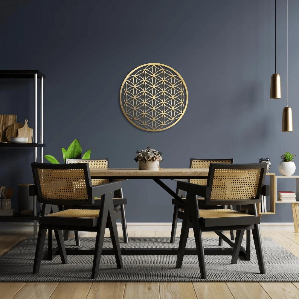 Flower of Life Metal Wall Art Decor, One-Piece Floral Lotus Mandala Bedroom Living Room Couch Above Ornament view 2