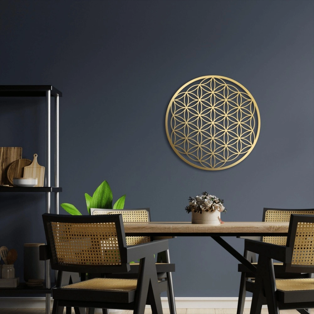Flower of Life Metal Wall Art Decor, One-Piece Floral Lotus Mandala Bedroom Living Room Couch Above Ornament view 3