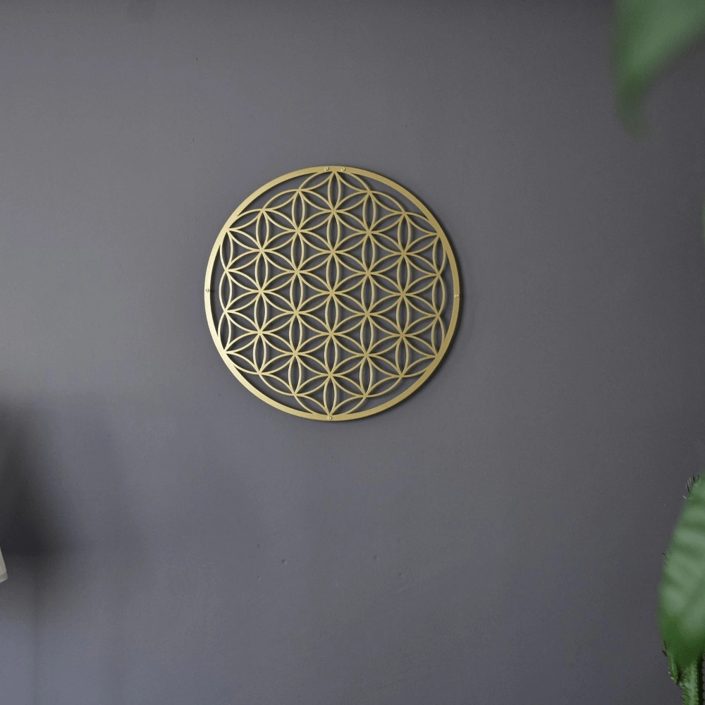 Flower of Life Metal Wall Art Decor, One-Piece Floral Lotus Mandala Bedroom Living Room Couch Above Ornament view 4