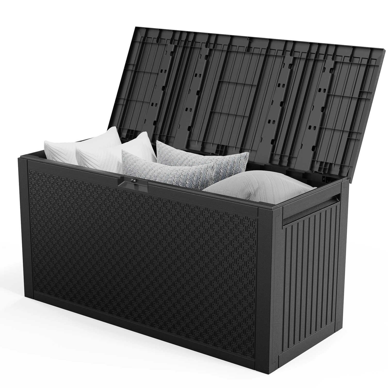 90gal Outdoor Garden Plastic Storage Deck Box Chest Tools Cushions Toys Lockable Seat