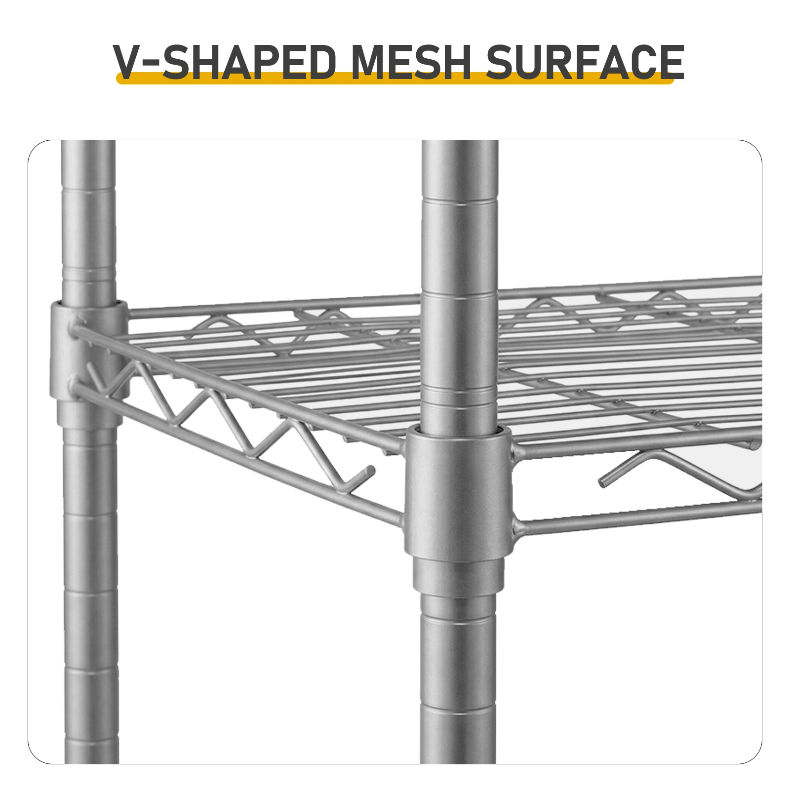 6-Tier Metal Display Rack with Adjustable Shelves, 6 Side Hooks, Detachable Combinable Design, Rolling Base with Adjustable Feet, Silver-Gray Powder-Coated Iron 55x30x165cm view 9
