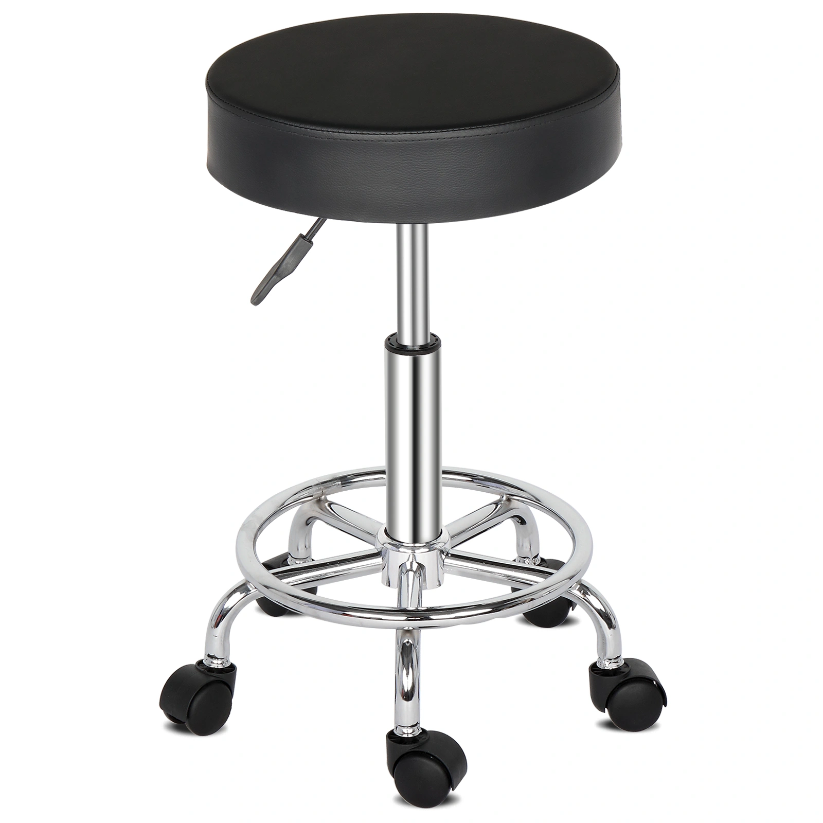Professional Salon Stool with Spider Base - 8cm Thick Molded Foam, Semi-PU Leather, SGS Certified Gas Lift, 150kg Capacity, Nylon Casters (Black)
