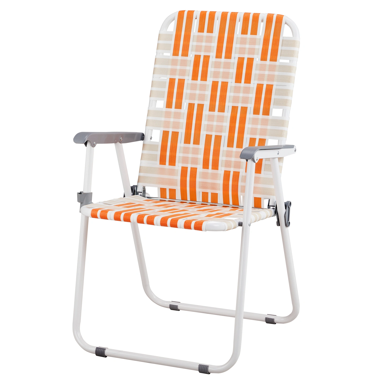 Set of 2 Webbed Folding Beach Chairs, Outdoor Patio Lawn Foldable Chairs for Camping Fishing Yard Poolside BBQ, Orange & White view 19