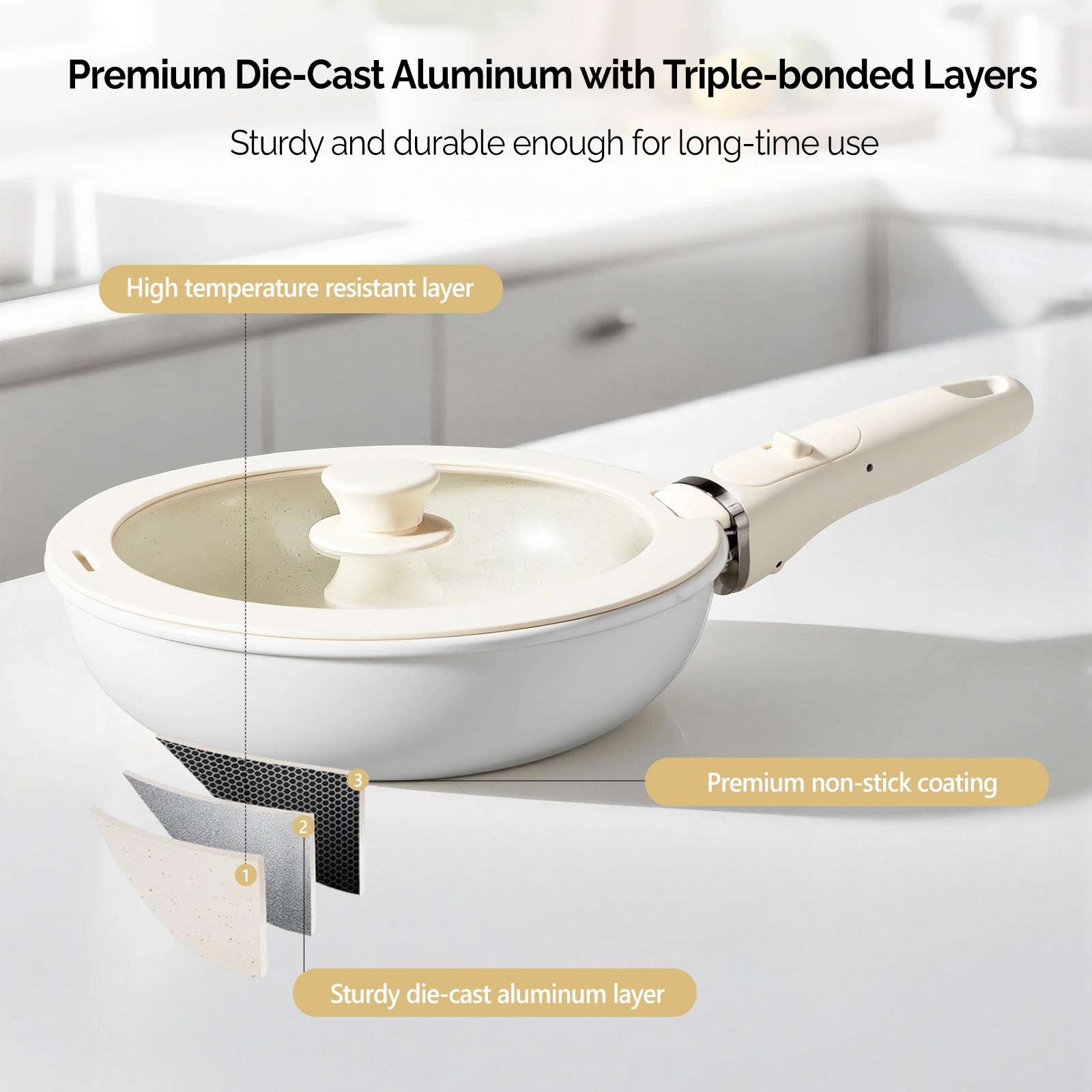 19-Piece Cookware Set, Non-Stick Aluminum Pots and Pans, Removable Handles, Microwave & Oven Safe, Dishwasher Safe, Cream White view 12